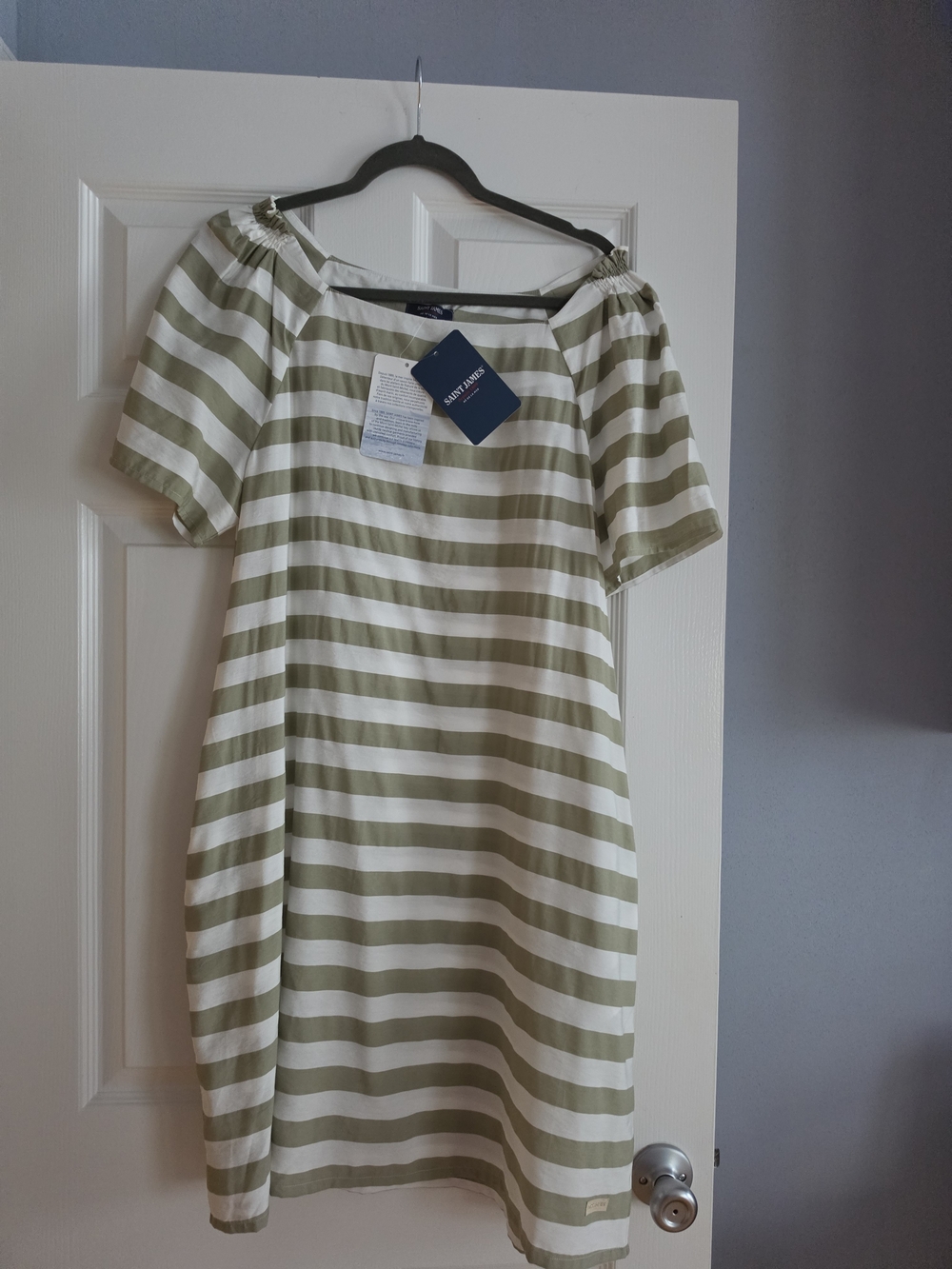New Saint Jaimes White Striped Midi Dress EU T40